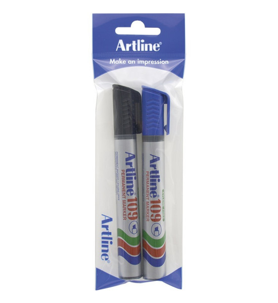 Marc. Permanente, EK109, Punta Biselada, 2.0 - 5.0 mm, Pack x 2, Azul/Negro